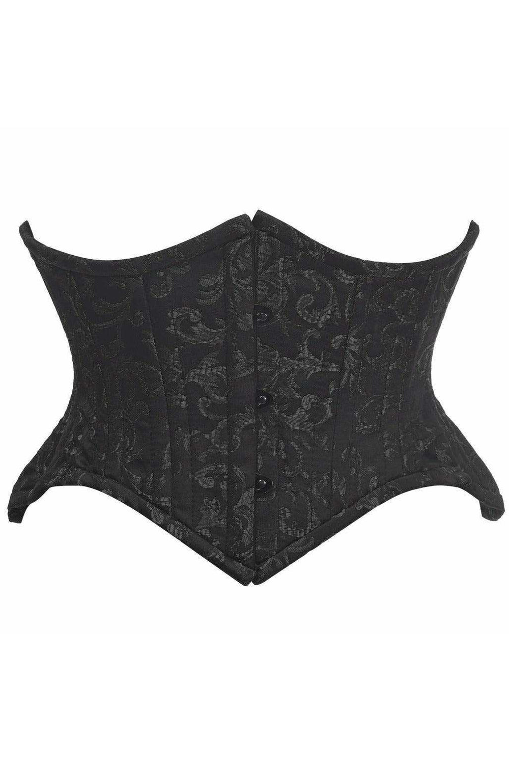 Top Drawer Black/Black Brocade Double Steel Boned Mini Cincher Corset - Daisy Corsets - Flyclothing LLC