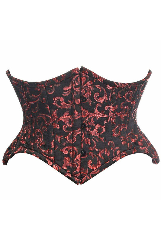 Top Drawer Black/Red Brocade Double Steel Boned Mini Cincher Corset - Daisy Corsets - Flyclothing LLC