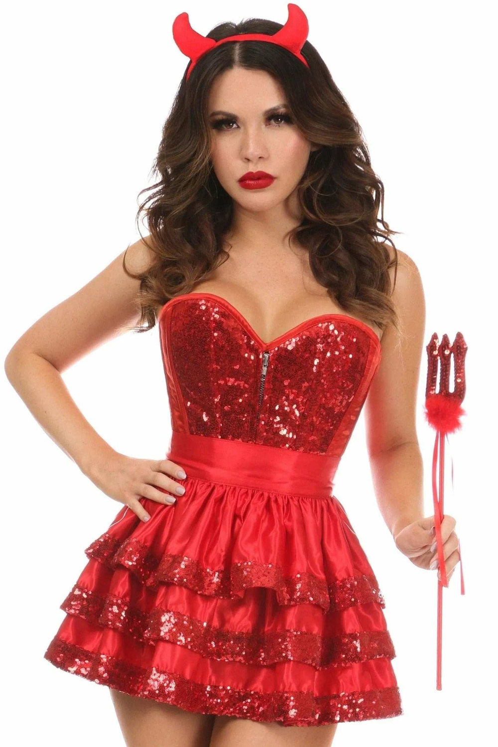 Daisy Corsets Top Drawer 4 PC Sequin Devil Corset Costume - Daisy Corsets - Flyclothing LLC