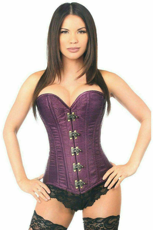 Daisy Corsets Top Drawer Plum Brocade Steel Boned Corset w/Clasp Closure - Daisy Corsets - Flyclothing LLC