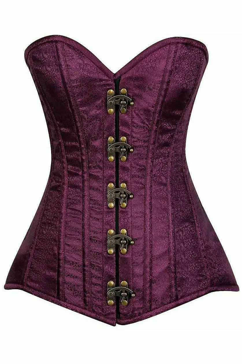 Plum Brocade Steel Boned Corset with Front Zipper