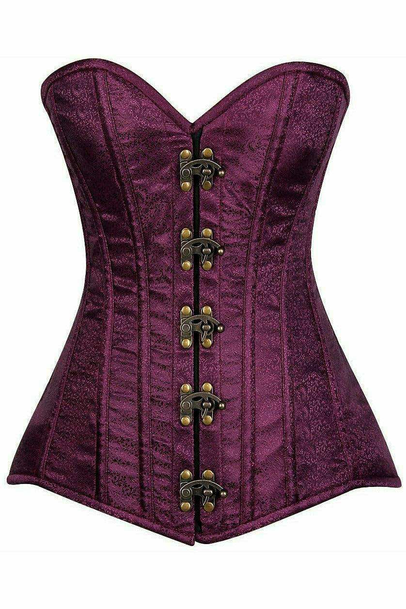 Daisy Corsets Top Drawer Plum Brocade Steel Boned Corset w/Clasp Closure - Daisy Corsets - Flyclothing LLC