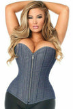 Daisy Corsets Top Drawer Denim Blue Steel Boned Overbust Corset w/Zipper - Daisy Corsets - Flyclothing LLC
