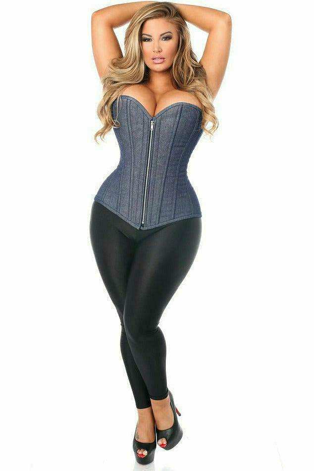 Daisy Corsets Top Drawer Denim Blue Steel Boned Overbust Corset w/Zipper - Daisy Corsets - Flyclothing LLC
