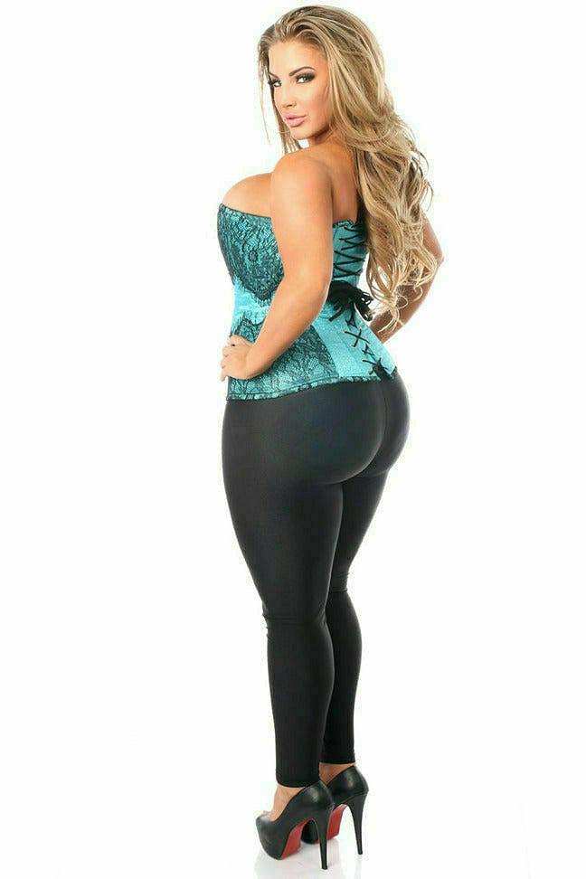 Daisy Corsets Top Drawer Teal Brocade Steel Boned Corset w/Black Eyelash Lace - Daisy Corsets - Flyclothing LLC
