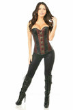Daisy Corsets Top Drawer Brown Brocade & Faux Leather Steel Boned Corset - Daisy Corsets - Flyclothing LLC