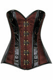 Daisy Corsets Top Drawer Brown Brocade & Faux Leather Steel Boned Corset - Daisy Corsets - Flyclothing LLC