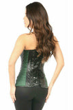Daisy Corsets Top Drawer Dark Green Brocade & Faux Leather Steel Boned Corset - Daisy Corsets - Flyclothing LLC