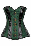 Daisy Corsets Top Drawer Dark Green Brocade & Faux Leather Steel Boned Corset - Daisy Corsets - Flyclothing LLC