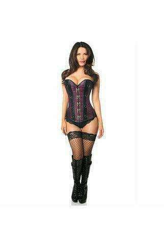 Daisy Corsets Top Drawer Plum Brocade & Faux Leather Steel Boned Corset - Daisy Corsets - Flyclothing LLC