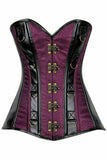 Daisy Corsets Top Drawer Plum Brocade & Faux Leather Steel Boned Corset - Daisy Corsets - Flyclothing LLC