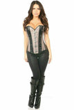 Daisy Corsets Top Drawer Gunmetal Brocade & Faux Leather Steel Boned Corset - Daisy Corsets - Flyclothing LLC