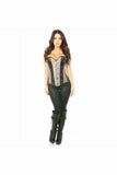 Daisy Corsets Top Drawer Gunmetal Brocade & Faux Leather Steel Boned Corset - Daisy Corsets - Flyclothing LLC