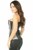 Daisy Corsets Top Drawer Gunmetal Brocade & Faux Leather Steel Boned Corset - Daisy Corsets - Flyclothing LLC