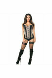 Daisy Corsets Top Drawer Gunmetal Brocade & Faux Leather Steel Boned Corset - Daisy Corsets - Flyclothing LLC