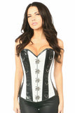 Daisy Corsets Top Drawer White Brocade & Faux Leather Steel Boned Corset - Daisy Corsets - Flyclothing LLC