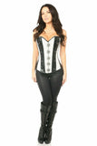 Daisy Corsets Top Drawer White Brocade & Faux Leather Steel Boned Corset - Daisy Corsets - Flyclothing LLC