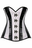 Daisy Corsets Top Drawer White Brocade & Faux Leather Steel Boned Corset - Daisy Corsets - Flyclothing LLC
