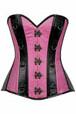 Daisy Corsets Top Drawer Pink Brocade & Faux Leather Steel Boned Corset - Daisy Corsets - Flyclothing LLC