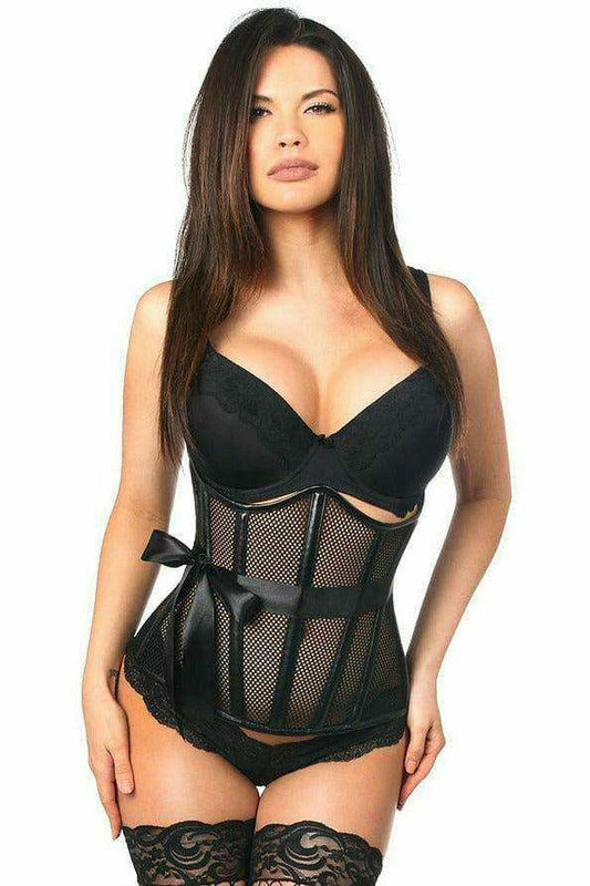 Daisy Corsets Top Drawer Fishnet & Faux Leather Steel Boned Underbust Corset - Daisy Corsets - Flyclothing LLC