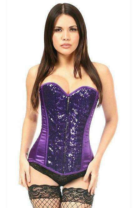 Daisy Corsets Top Drawer Purple Sequin Steel Boned Corset - Daisy Corsets - Flyclothing LLC