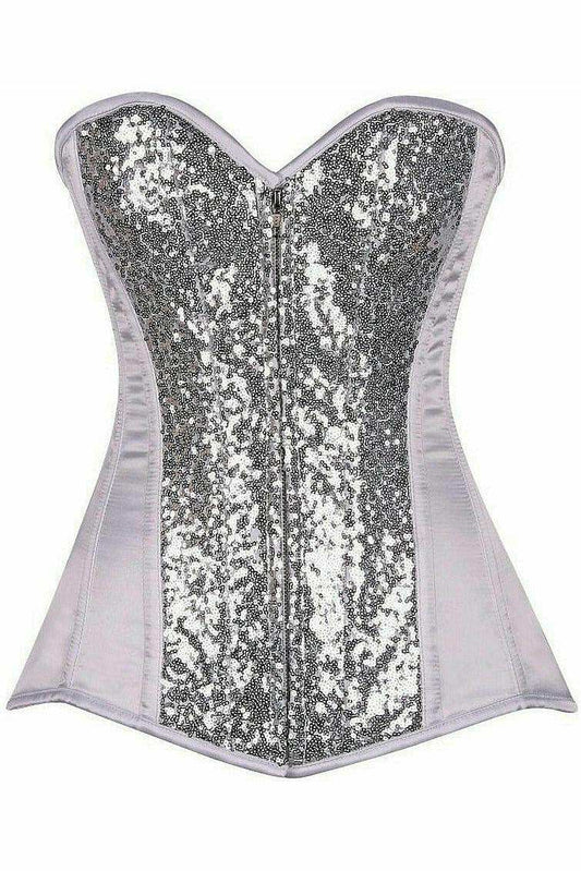 Daisy Corsets Top Drawer White/Silver Sequin Steel Boned Corset - Daisy Corsets - Flyclothing LLC