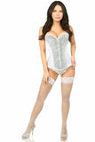 Daisy Corsets Top Drawer White/Silver Sequin Steel Boned Corset - Daisy Corsets - Flyclothing LLC