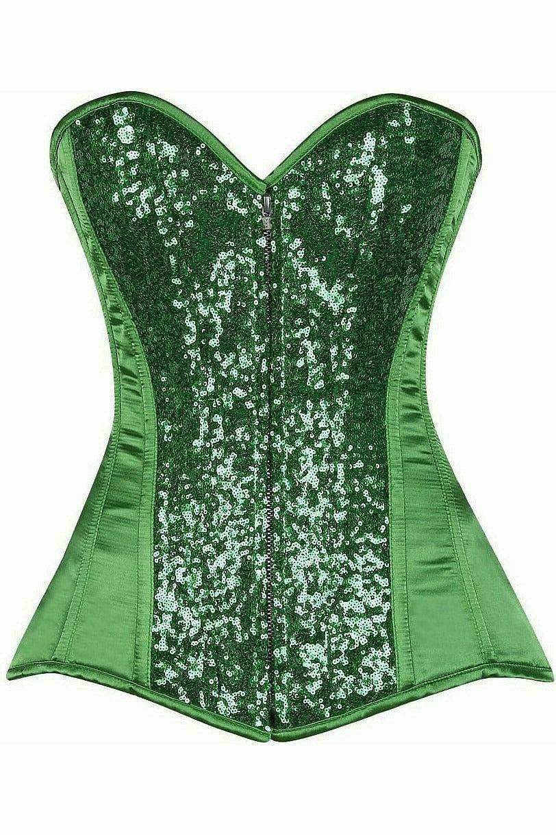 Daisy Corsets Top Drawer Green Sequin Steel Boned Corset - Daisy Corsets - Flyclothing LLC