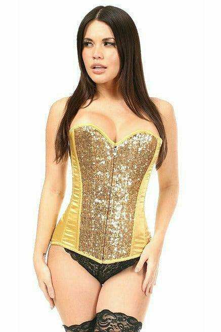 Daisy Corsets Top Drawer Gold Sequin Steel Boned Corset - Daisy Corsets - Flyclothing LLC