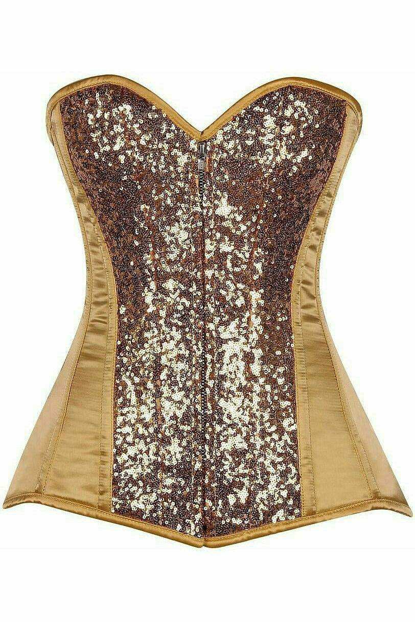 Daisy Corsets Top Drawer Gold Sequin Steel Boned Corset - Daisy Corsets - Flyclothing LLC