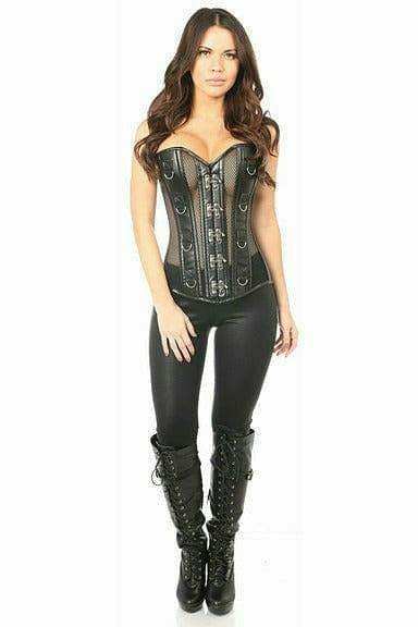 Daisy Corsets Top Drawer Faux Leather & Fishnet Steel Boned Corset - Daisy Corsets - Flyclothing LLC