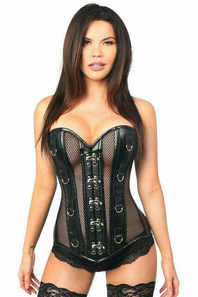 Daisy Corsets Top Drawer Faux Leather & Fishnet Steel Boned Corset - Daisy Corsets - Flyclothing LLC