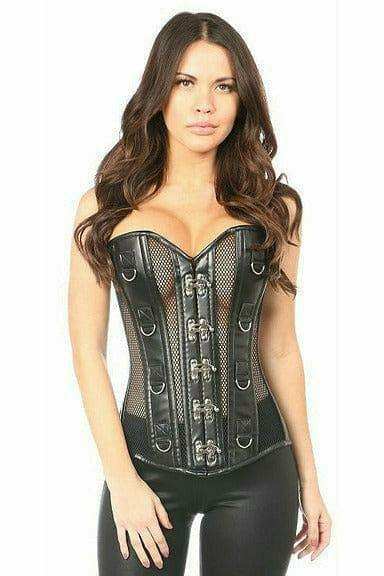 Daisy Corsets Top Drawer Faux Leather & Fishnet Steel Boned Corset - Daisy Corsets - Flyclothing LLC