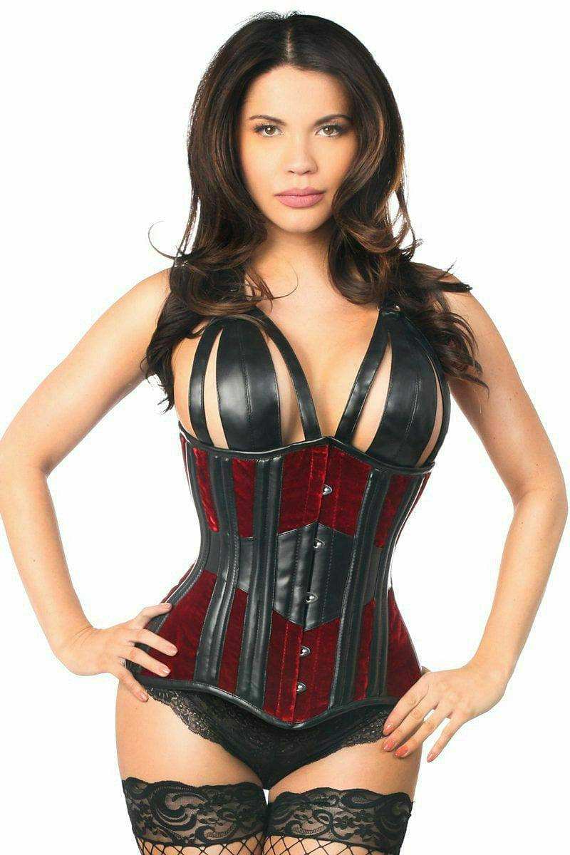 Daisy Corsets Top Drawer Red Velvet Steel Boned Underbust Corset - Daisy Corsets - Flyclothing LLC