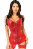 Daisy Corsets Top Drawer Red Sequin Pointed Top Steel Boned Corset - Daisy Corsets - Flyclothing LLC