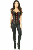Daisy Corsets Top Drawer Red Velvet & Faux Leather Steel Boned Corset - Daisy Corsets - Flyclothing LLC