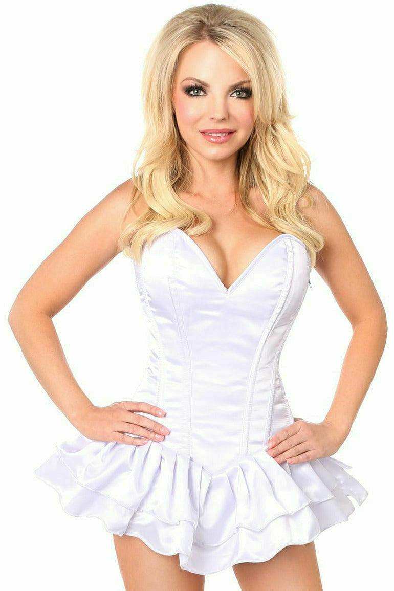 Daisy Corsets Top Drawer White Satin Steel Boned Corset Dress - Daisy Corsets - Flyclothing LLC