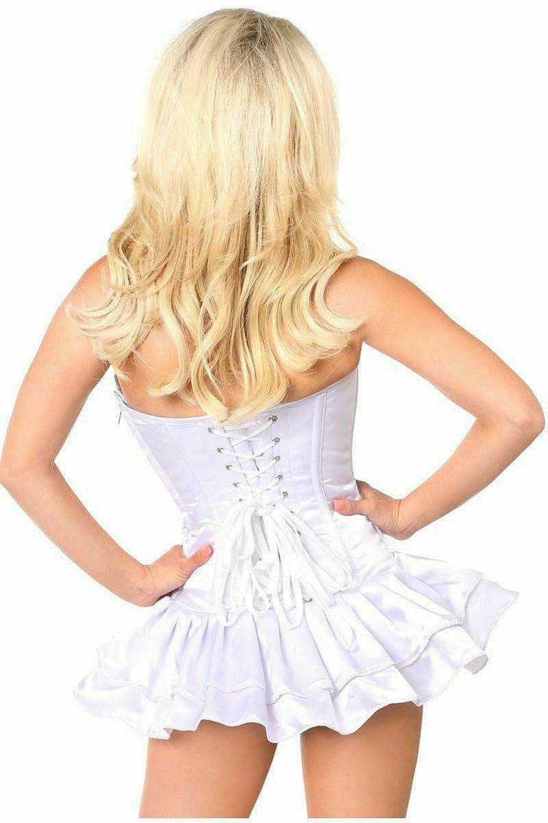 Daisy Corsets Top Drawer White Satin Steel Boned Corset Dress - Daisy Corsets - Flyclothing LLC