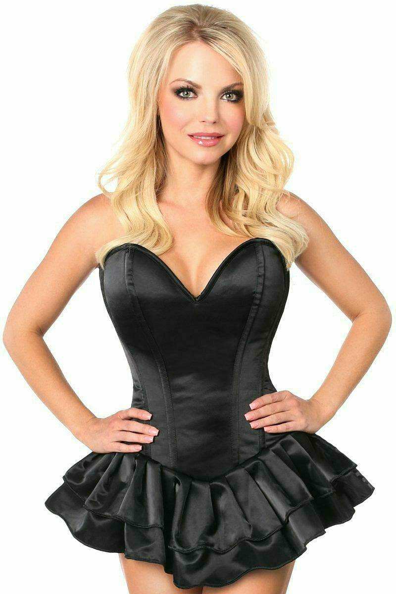Daisy Corsets Top Drawer Black Satin Steel Boned Corset Dress - Daisy Corsets - Flyclothing LLC