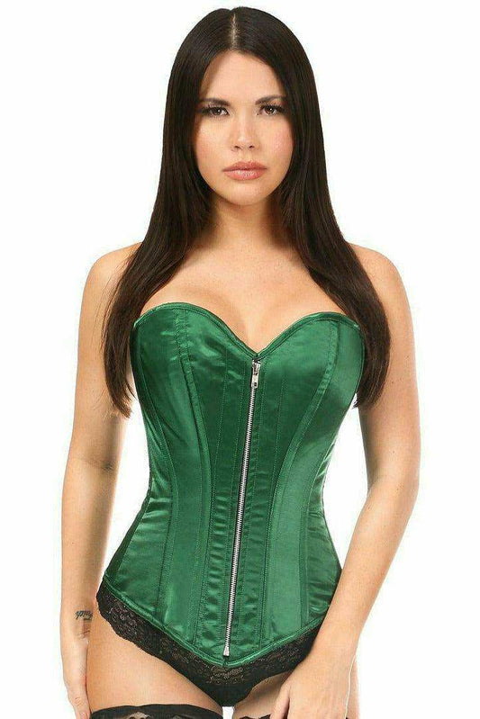 Daisy Corsets Top Drawer Dark Green Satin Steel Boned Corset - Daisy Corsets - Flyclothing LLC