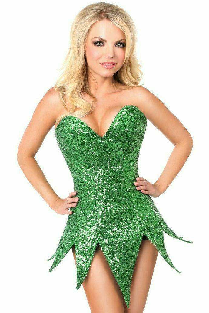 Daisy Corsets Top Drawer Green Sequin Steel Boned Corset Dress - Daisy Corsets - Flyclothing LLC