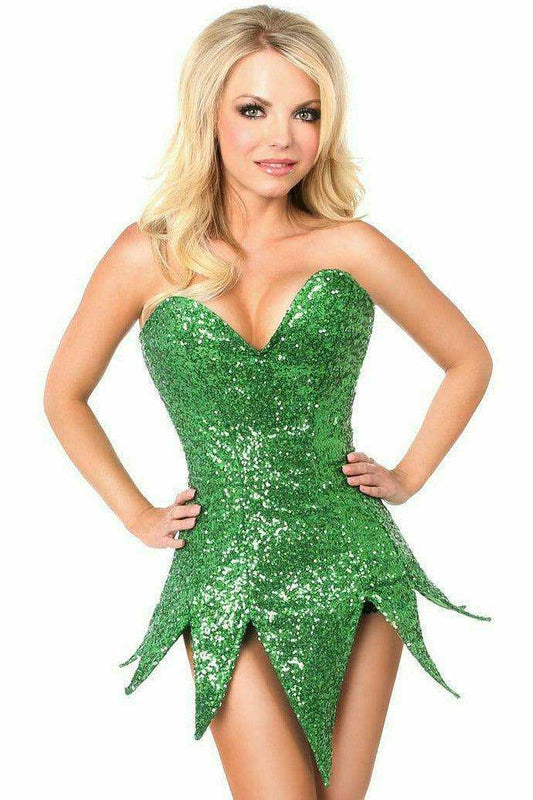 Daisy Corsets Top Drawer Green Sequin Steel Boned Corset Dress - Daisy Corsets - Flyclothing LLC