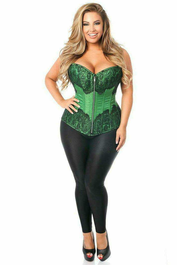 Daisy Corsets Top Drawer Emerald Brocade Steel Boned Corset w/Black Eyelash Lace - Daisy Corsets - Flyclothing LLC