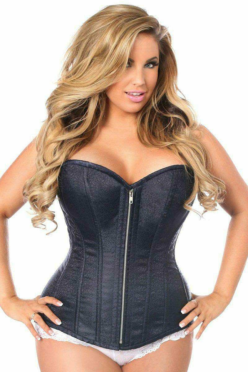 Daisy Corsets Top Drawer Navy Blue Brocade Steel Boned Corset - Daisy Corsets - Flyclothing LLC