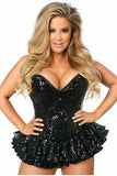 Daisy Corsets Top Drawer Black Sequin Steel Boned Mini Corset Dress - Daisy Corsets - Flyclothing LLC