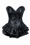 Daisy Corsets Top Drawer Black Sequin Steel Boned Mini Corset Dress - Daisy Corsets - Flyclothing LLC