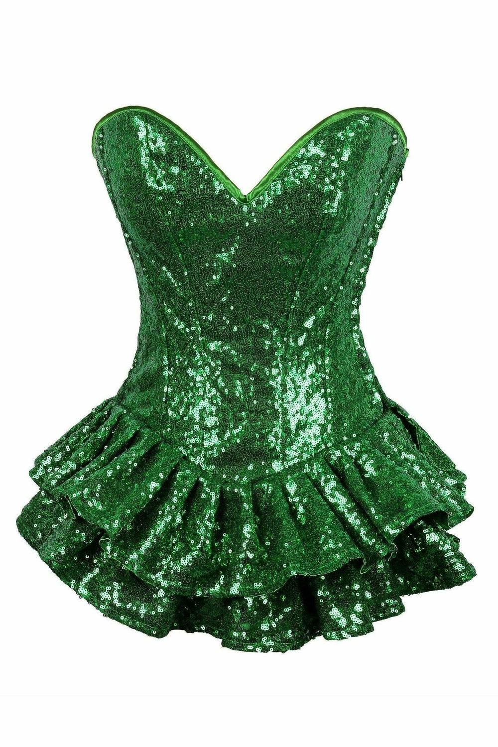 Daisy Corsets Top Drawer Green Sequin Steel Boned Mini Corset Dress - Daisy Corsets - Flyclothing LLC