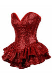Daisy Corsets Top Drawer Red Sequin Steel Boned Mini Corset Dress - Daisy Corsets - Flyclothing LLC