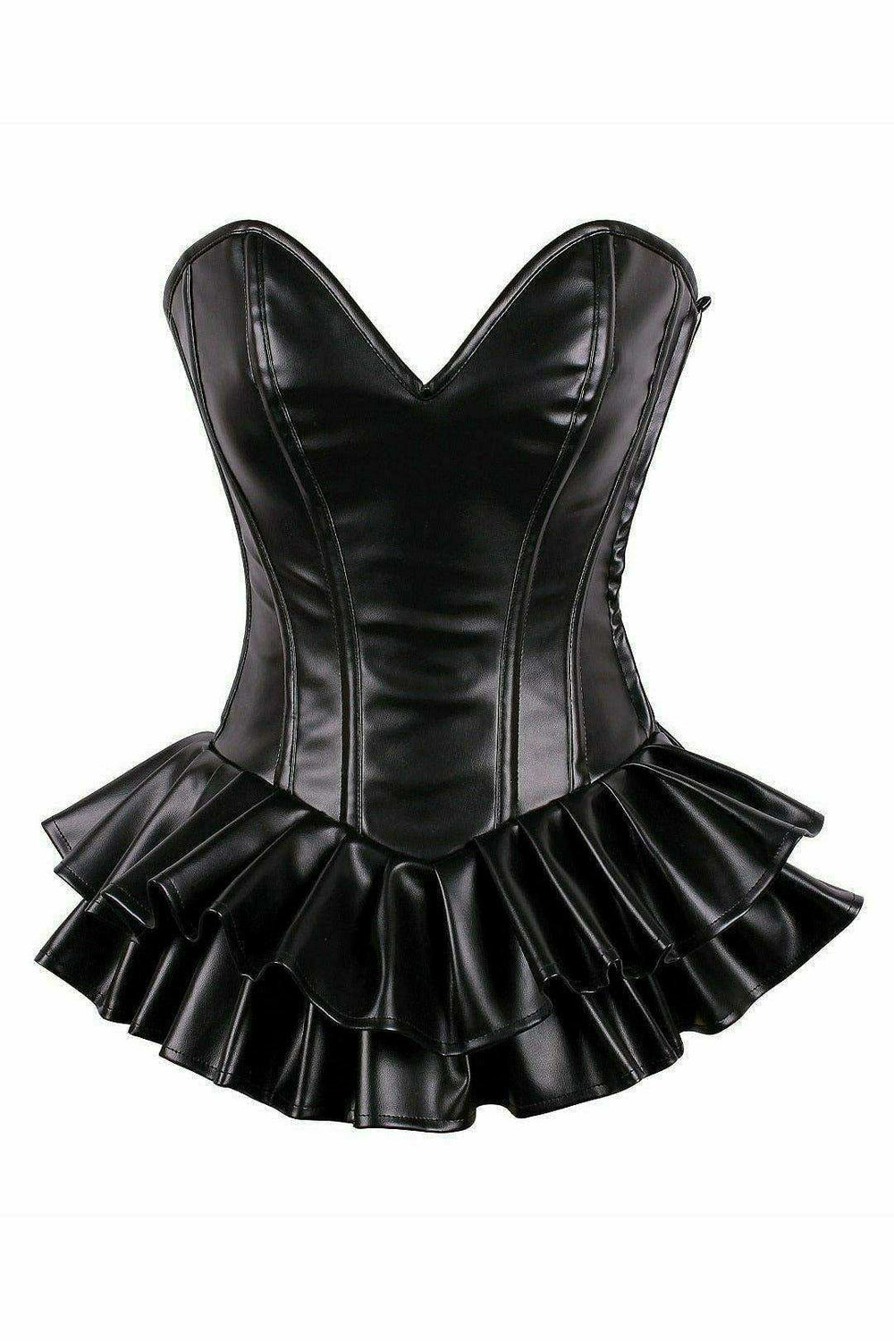 Daisy Corsets Top Drawer Black Faux Leather Steel Boned Mini Corset Dress - Daisy Corsets - Flyclothing LLC