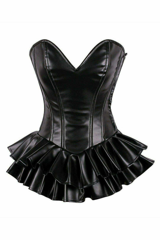 Daisy Corsets Top Drawer Black Faux Leather Steel Boned Mini Corset Dress - Daisy Corsets - Flyclothing LLC